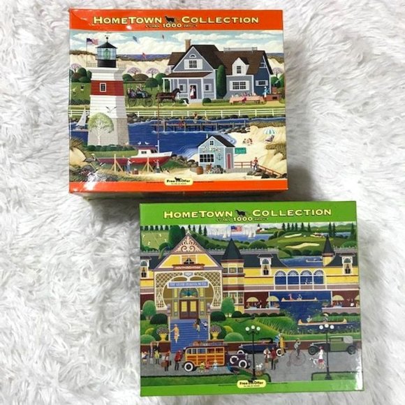 Hometown Collection Grand Peacock Hotel & New England Lighthouse Puzzles Set - Picture 1 of 16